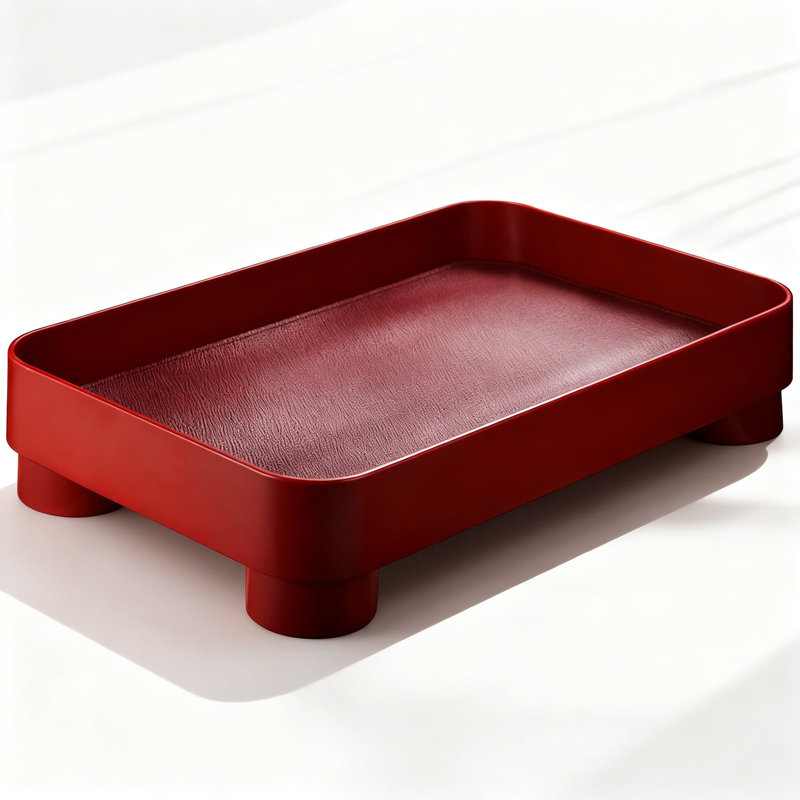 Wine Red,European Vintage Style Square Tray With Raised Edge - Leather Multifunctional Organizer For Jewelry, Watches, Remote Controls, Bathroom Essentials, And Tabletop Decor