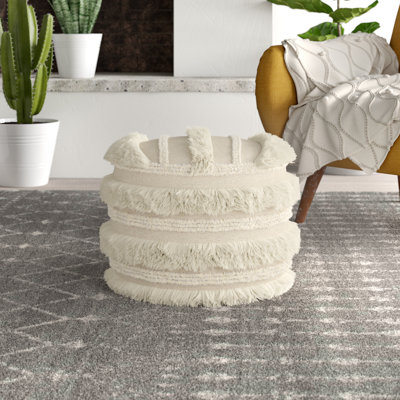Felim Bohemian Striped Handmade Cotton Round Upholstered Ottoman Pouf