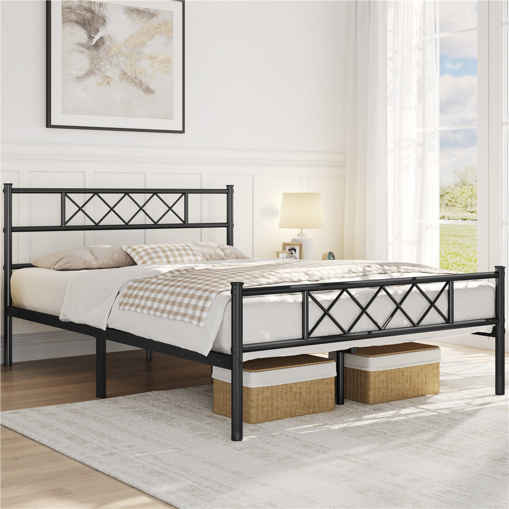Yaheetech Simple Metal Bed Frame with Crossdesign Headboard