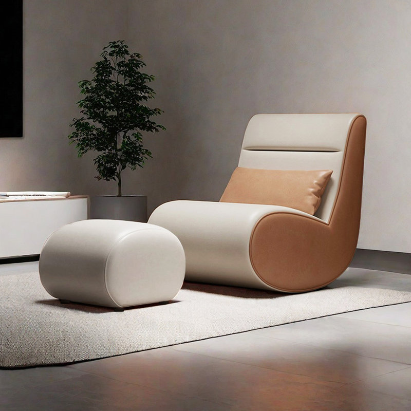 Chaise berçante avec repose-pieds Comfy, Brun foncé / Beige