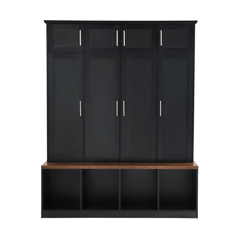 Litwin Storage Bench,Hall Tree with 4 Hanging Hooks,Entryway Cabinet, Black