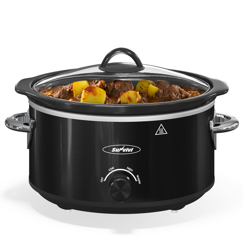 4 Quart Slow Cooker, Small Slow Cooker With 3 Cooking Settings, Dishwasher-safe Ceramic Pot, Glass Lid, Black