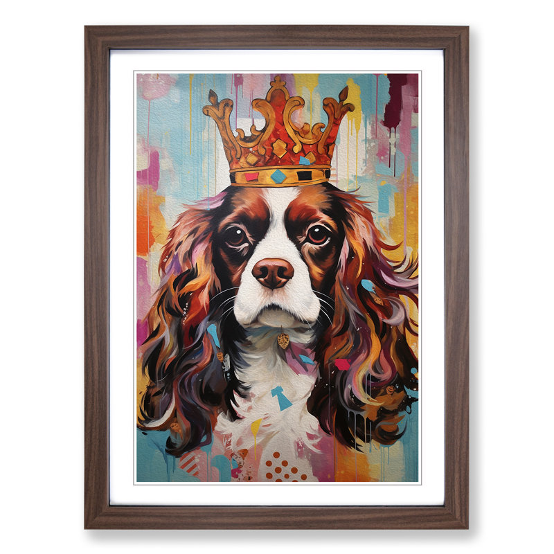 Cavalier King Charles Spaniel Contemporary - Single Picture Frame Print on Wood, Walnut Framed, 64cm H x 46cm W x 2cm D