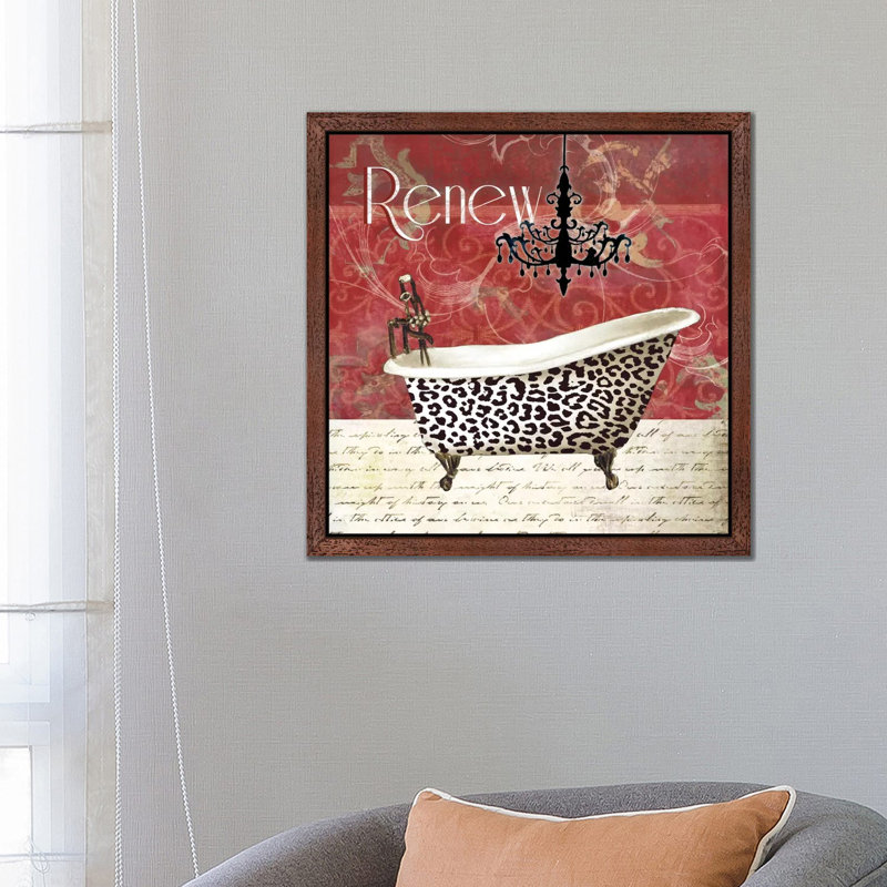 Cheetah Bath by Carol Robinson - Floater Frame Painting on Canvas, Brown, 45.72 cm H x 45.72 cm W