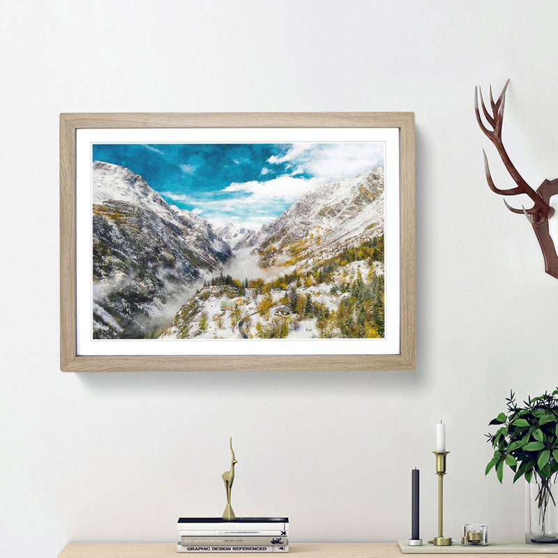 Mountain View in France - Picture Frame Photograph Print, 33cm H x 45cm W x 2cm D, Oak Framed