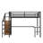 Queen Size Loft Bed with L-shaped Desk and USB, Metal Loft Bed with Wardrobe and Adjustable Shelf, High Loft Bed with LED for Kids Teens Adults, Wood-grain