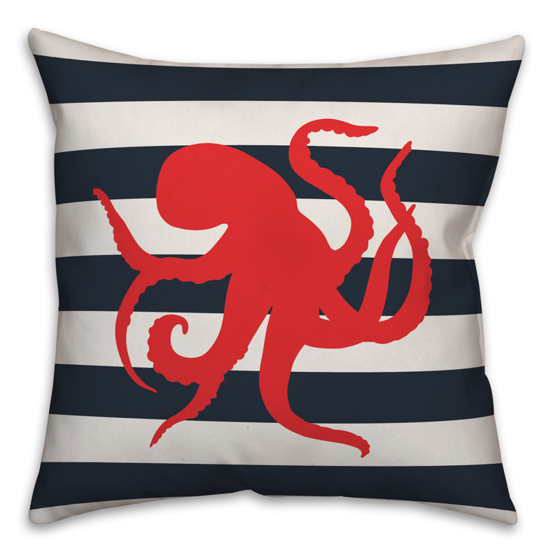Coussin de l’octopus nautique , Polyester / Bourre en polyester, 18 po x 18 po