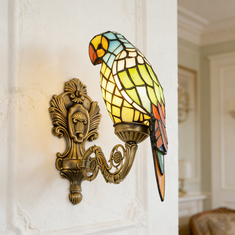 Applique murale en verre coloré 10,3 po h, cadre en fer bronze antique, ampoule E26 chaude incluse