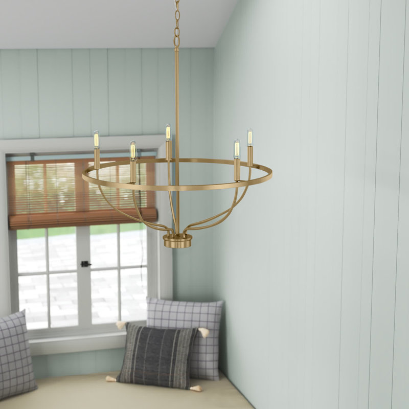 Lustre en roue de chariot style bougie Greyson, Laiton vieilli, 5, H 33 po x l 29 po x P 29 po