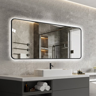Miroir de salle de bain mural avec coins arrondis