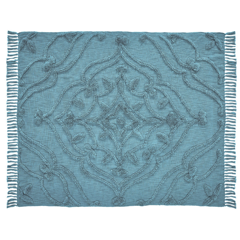 Adisha Tufted Medallion Solid Cotton Throw Blanket, 50" x 60", Mountain Spring