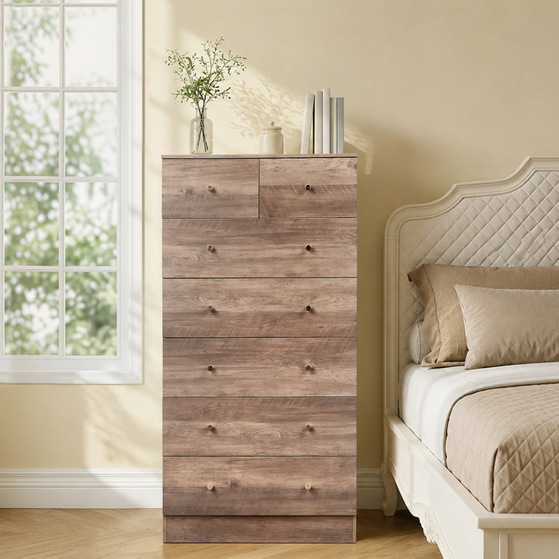  Large 7-Drawer Dresser For Bedroom And Chest Of Drawers With Sturdy Construction Wood Storage Organizer For Closet In Grey