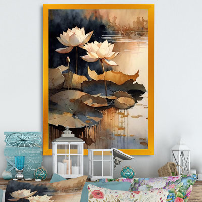 Blooming Vintage Lotus In The Pond IV - Lotus, art mural encadré