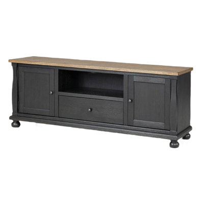 Ginie TV Stand Media Cabinet, Black And Brown Rubberwood, 75 Inch