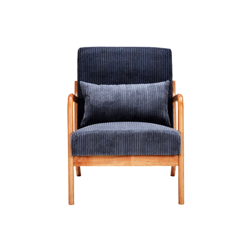 Chaise avec accoudoirs avec coussin, fauteuil de lecture moderne Mid-Century, structure en bois d'hévéa massif, gris foncé antique, adaptable à la chambre à coucher