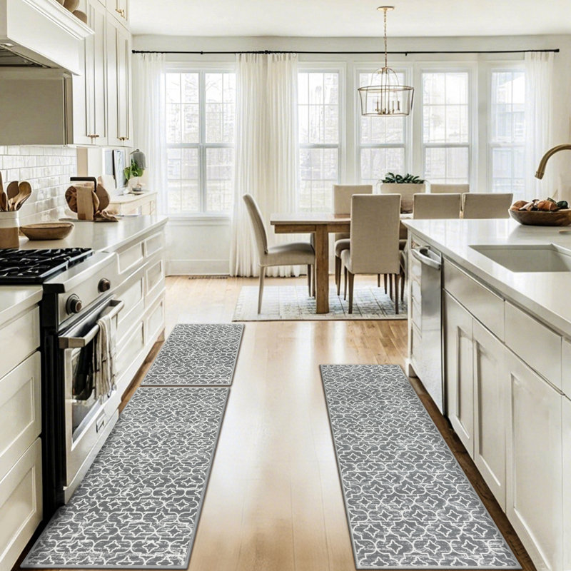 Machine Washable Non-Slip Kitchen Mat, Light Gray