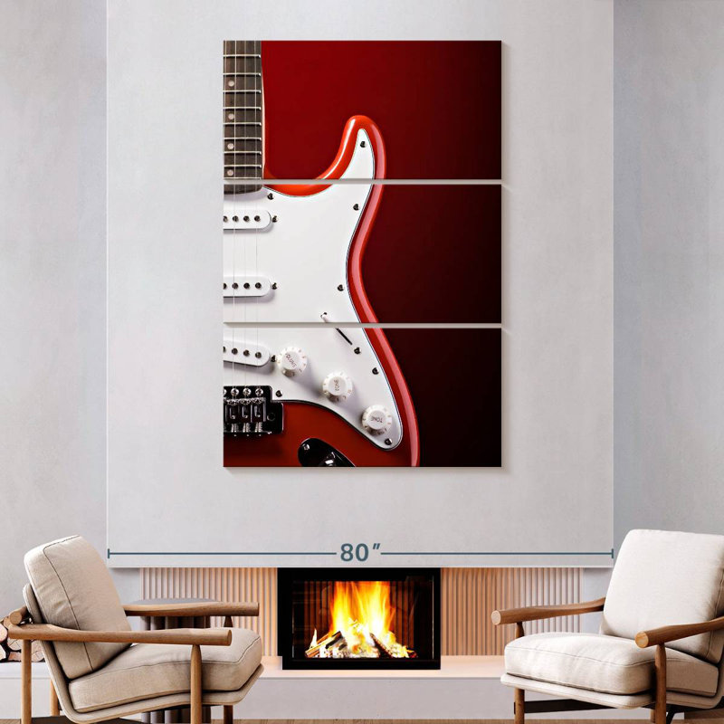Modern Electric Guitar On Red