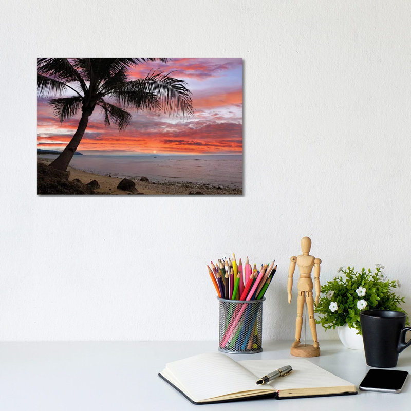 Coconut Palm At Sunset Near Dimiao, Bohol Island, Philippines by Tim Fitzharris - Wrapped Canvas Print