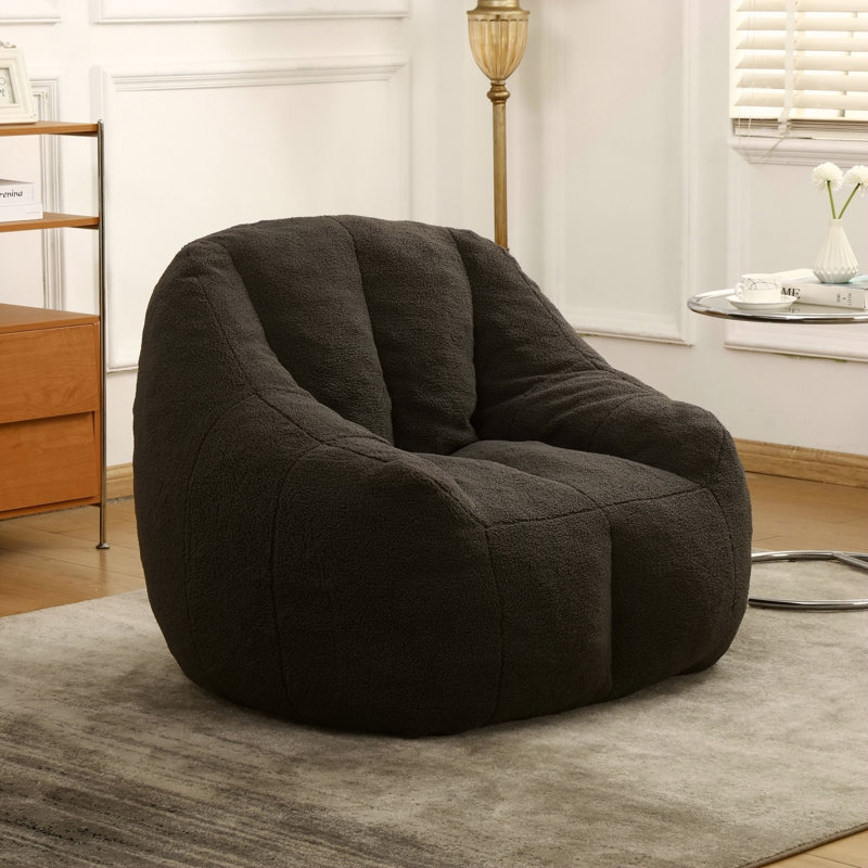 Fluffy And Lazy Sofa Bean Bag Chair With Memory Foam, Perfect For Dorms, Apartments, And Living Rooms, Dark Grey Faux Fur