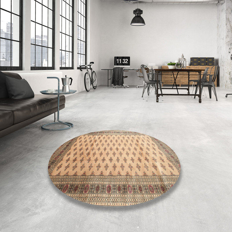 Tapis en laine beige / gris, Rond 8 pi