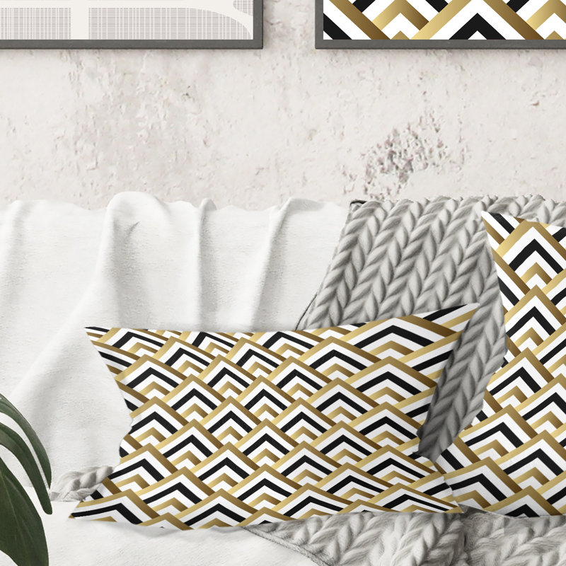 Motif à carreaux dorés - Coussin Mid-Century, Noir