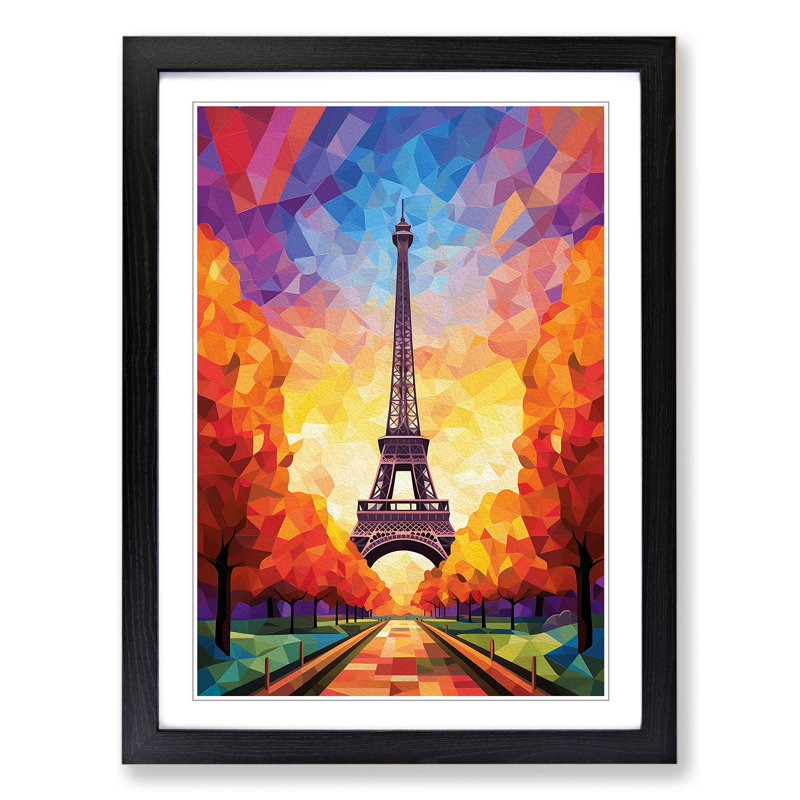 Eiffel Tower Colour Field - Single Picture Frame Print on Wood, Black Framed, 64cm H x 46cm W