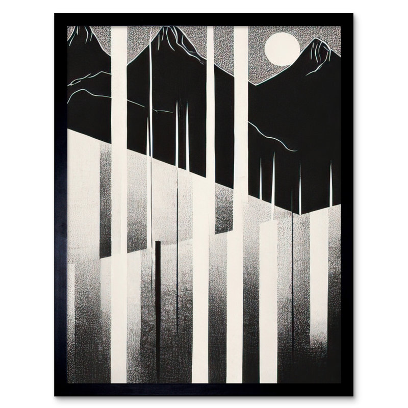 Arnita Abstract Mountain Landscape Lake Sunrise Linocut Single Picture Frame Wall Art
