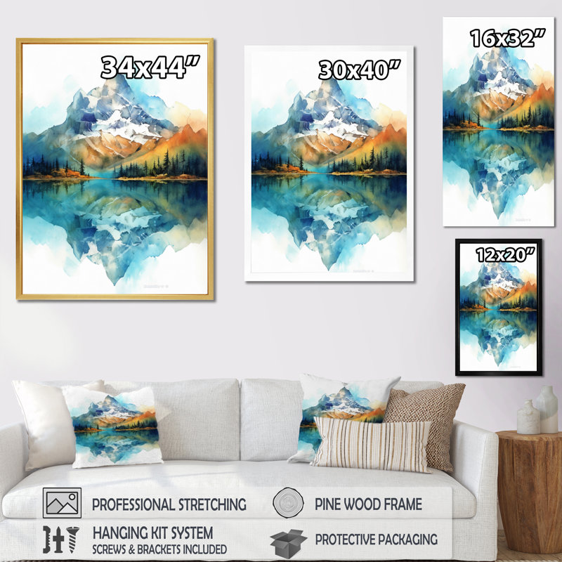 " Calming Mountain Riverside III ", 32" H x 16" W x 1" D, White Floater Framed