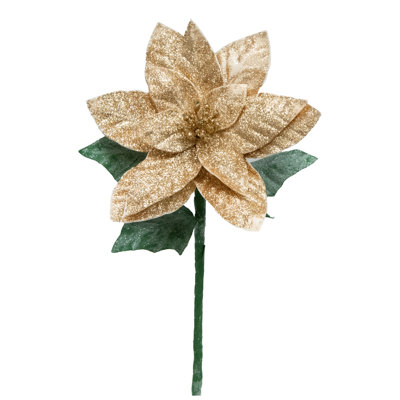 21.75" Glitter Poinsettia with Leaves Stem Gold