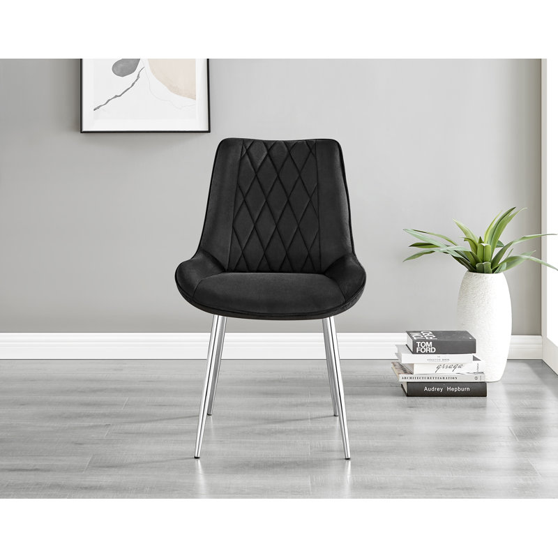 Venedocia Round Wood Effect Dining Table & 4 Luxury Velvet Dining Chairs, Black/Silver