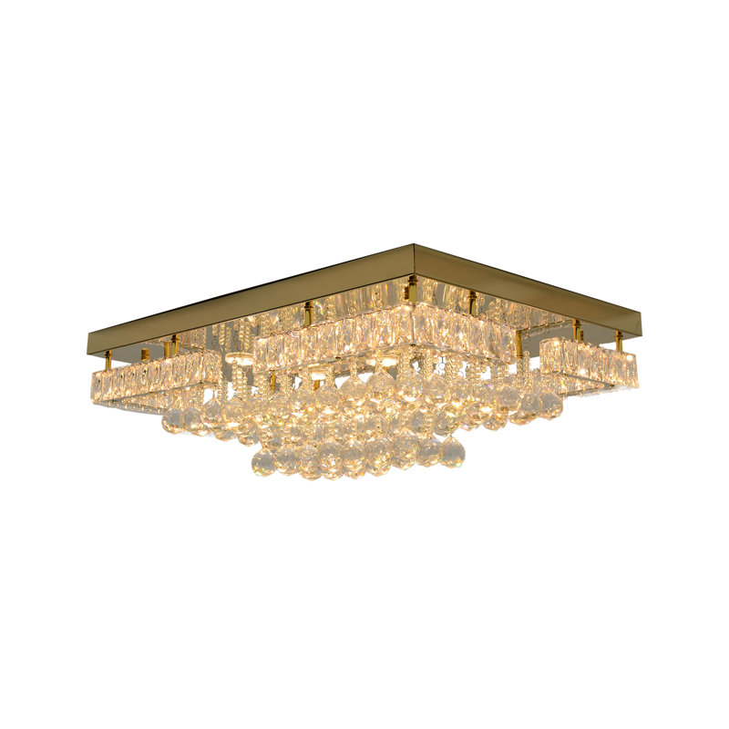 Duckett Chandelier-Crystal LED Ceiling Light, Modern Square Flush Mount Chandelier with Stainless Steel K9 Glass Droplets, Pendant Lamp for Dining Room, Living Room, Bedroom, and Office