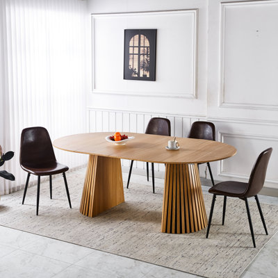 Ensemble de salle à manger 5 pièces - Table à pied centrale 1+4, plateau, pieds en métal, convient pour 4 à 6 personnes, montage rapide et facile, style milieu du siècle, plateau et pieds inclus, stable et facile d'entretien
