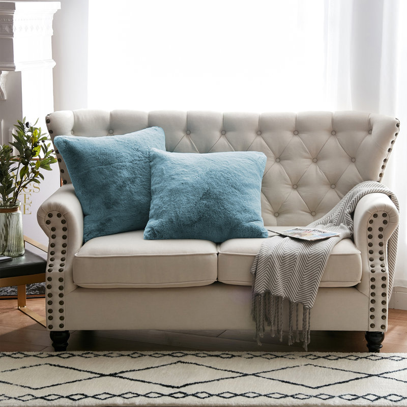 Heavy Faux Fur Throw Pillow Cover, Silver Blue, 20' H x 20' W