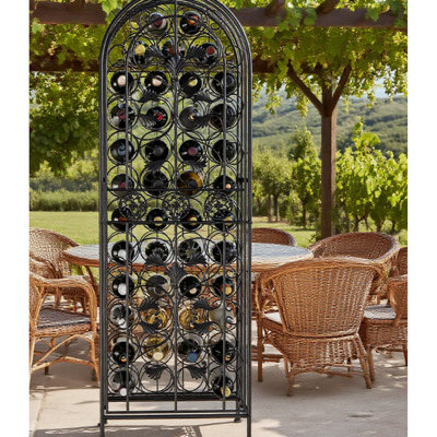 Casier à vin en fer forgé pour 45 bouteilles, avec porte verrouillable et élégante, idéal pour la cuisine, profondeur 35,8 cm (14,09 po), capacité de rangement de 45 bouteilles, fermeture coulissante, finition bronze antique, parfait pour un bar à domicile, largeur 45,9 cm (18,07 po).