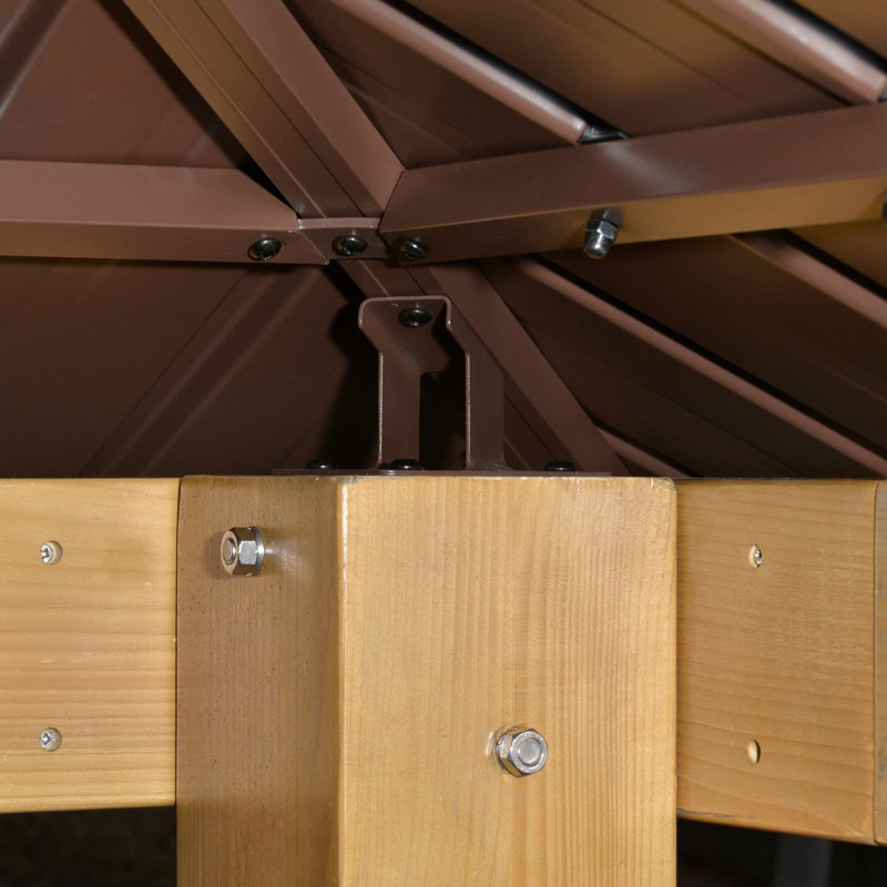 10x10 Brown Solid Wood and Steel Hardtop Gazebo