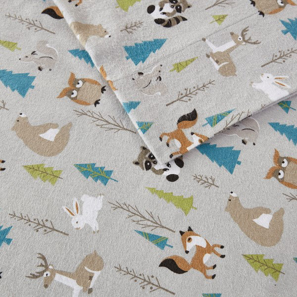 King Multi Forest Animals Cotton Flannel Sheet Set