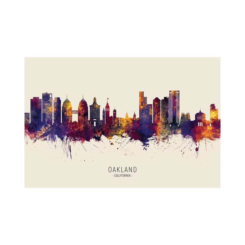 Oakland California Skyline Red Beige by Michael Tompsett - 1 Piece Wrapped Canvas Painting
