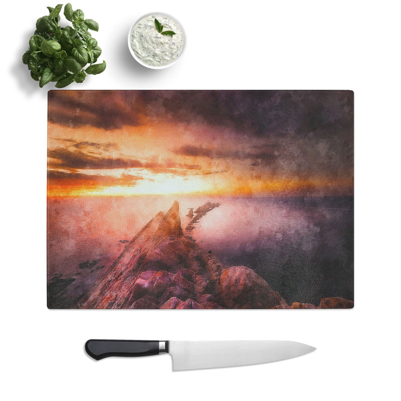 Tempered Glass Ocean View from Spain Chopping Board, 20 cm x 28.5 cm