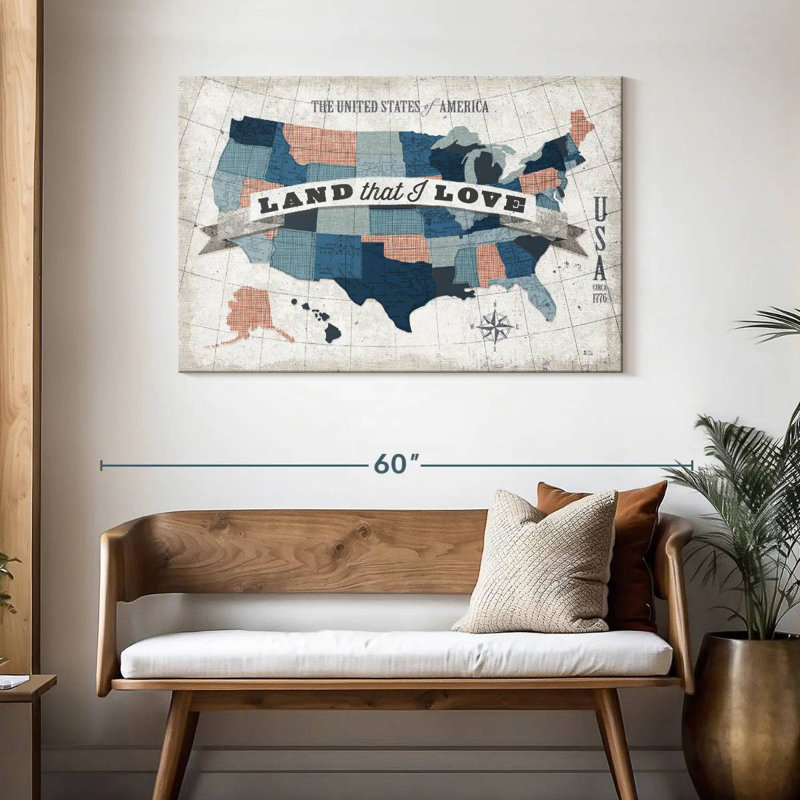 Aliaz USA moderne rétro bleu gris rouge, H 30 po x l 45 po