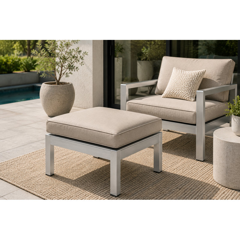 Repose-pieds d'extérieur avec coussin Karen, Taupe, Argent