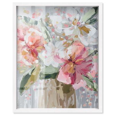 Cheerful Posey II Shadowbox Print Floral Wall Decor by Art Remedy, White Frame, 30 x 36