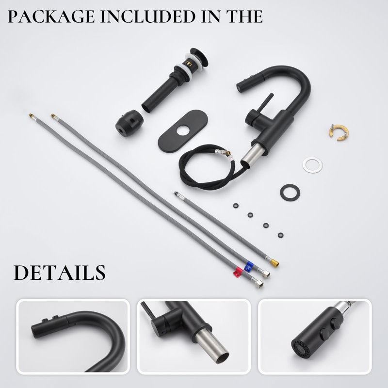Axia Pull-Down Sprayer Bathroom Faucet With Pop-Up Drain & Deck Plate, Matte Black