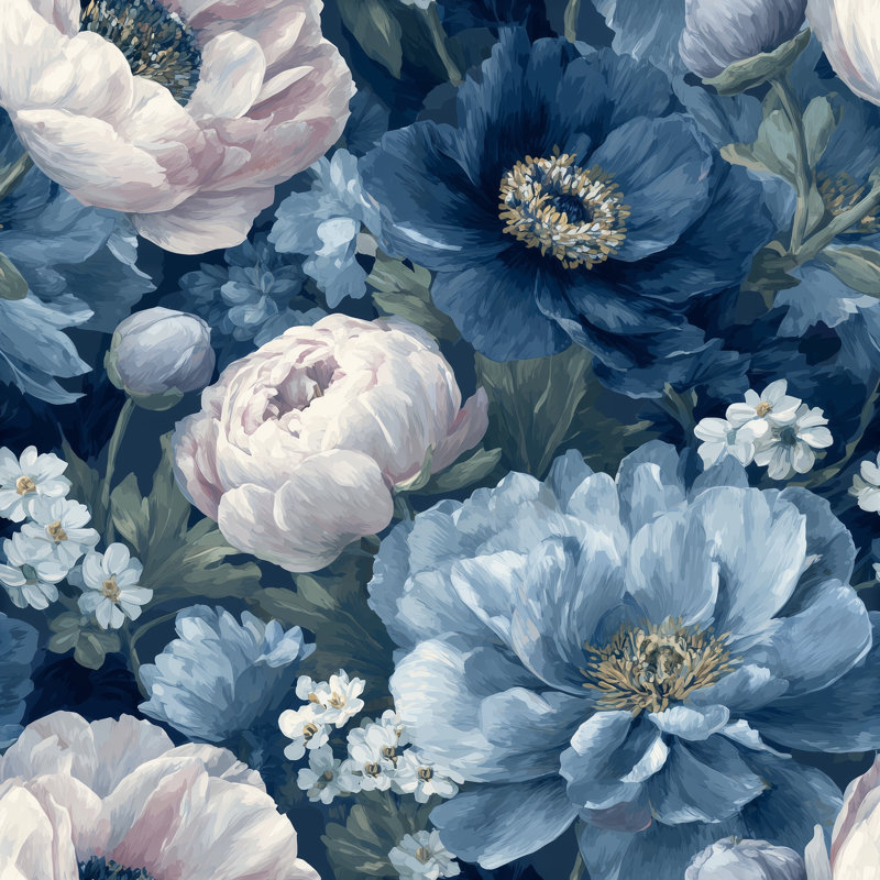 Papier peint floral foncé foncé, Textured Non-Pasted