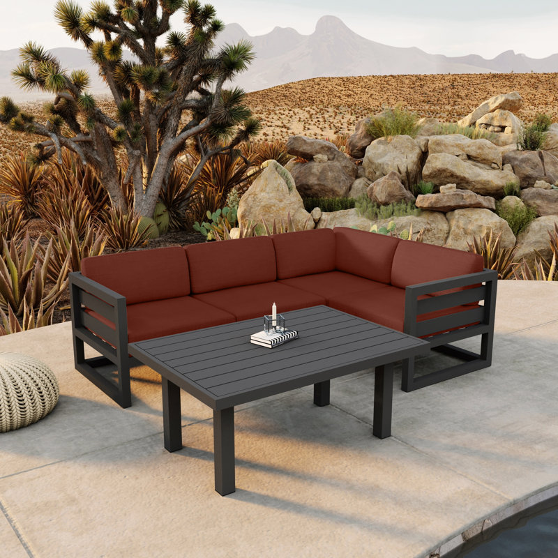Avion Classic 5 Piece Sectional Set - Black - Cast Lagoon, Slate, Canvas Henna Sunbrella® Canvas