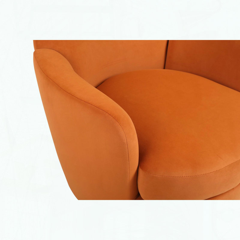 Fauteuil demi-tonneau en velours pivotant à 360 ° avec base dorée, Orange