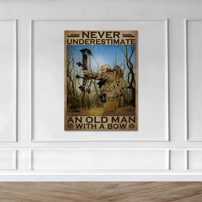 Hunting Man - Never Underestimate An Old Man Gallery Wrapped Canvas - Hunting Illustration Decor, Brown Living Room Decor