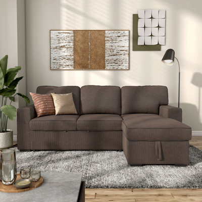 Maslynn 3-Piece Reversible Corduroy Pull-Out Sleeper Sectional with Storage