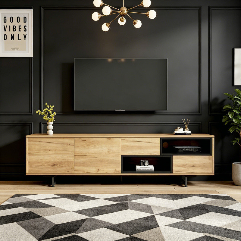 Unfinished TV Stand for TVs up to 70" with Fireplace Included