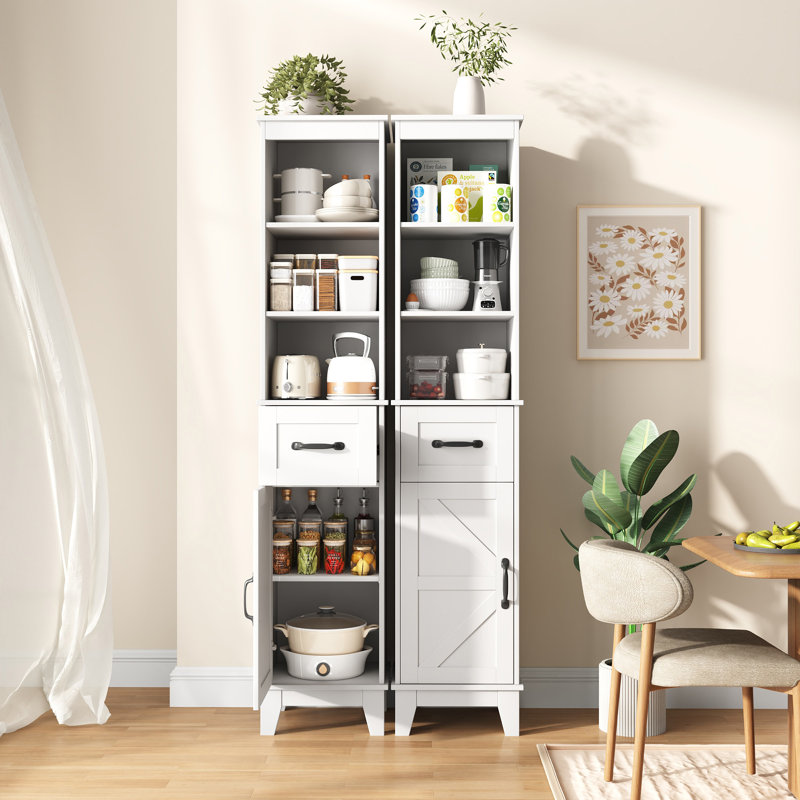 Dornisha 63'' H X 13'' W Freestanding Tall Bathroom Cabinet With Drawers，Solid Wood slim bathroom storage cabinet 3 Shelves & 2 Drawer(Set of 2）