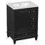 Meuble-lavabo de 24 po avec lavabo et tiroirs, meuble-lavabo autoportant noir avec plateau en céramique et tablettes de rangement, panneau de fibres à densité moyenne et base en bois massif, meuble-lavabo moderne pour petite salle de bain-1645003230